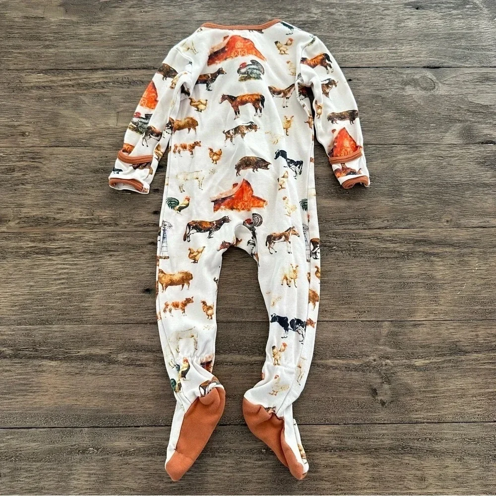 Earthy baby 3 months Organic Cotton Two Way Zip Up Sleeper Farm Animals Cow Barn